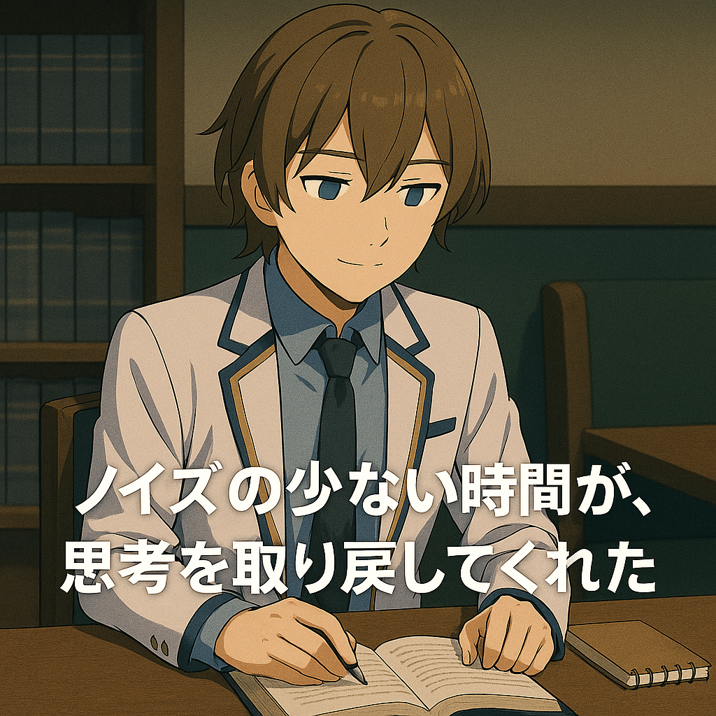 書斎で読書しながらメモを取るMaksimの穏やかな表情。
