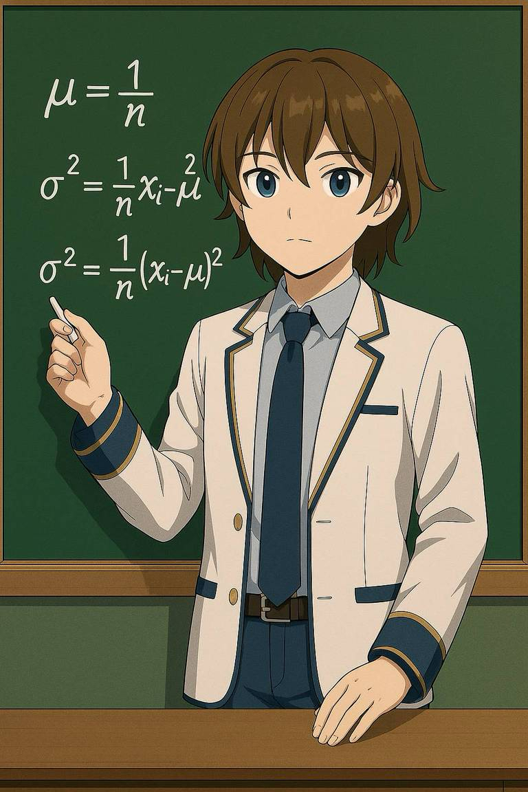 Maksim先生が黒板に統計数式を板書している様子