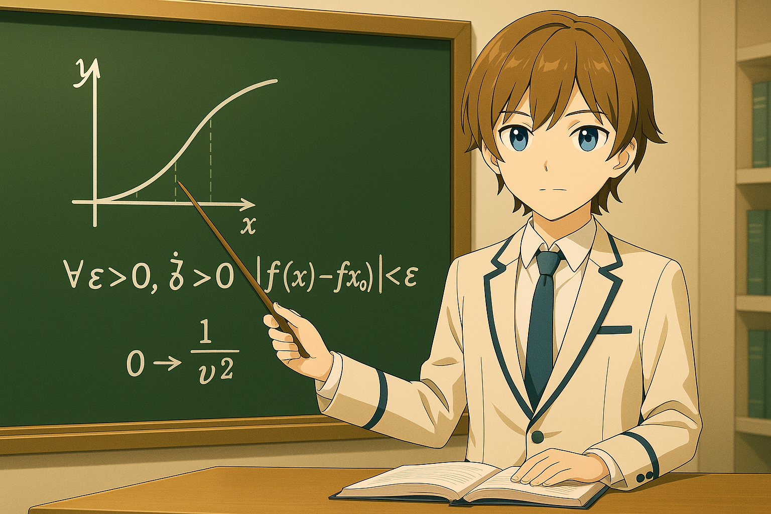 関数の連続性を黒板に図示するMaksim