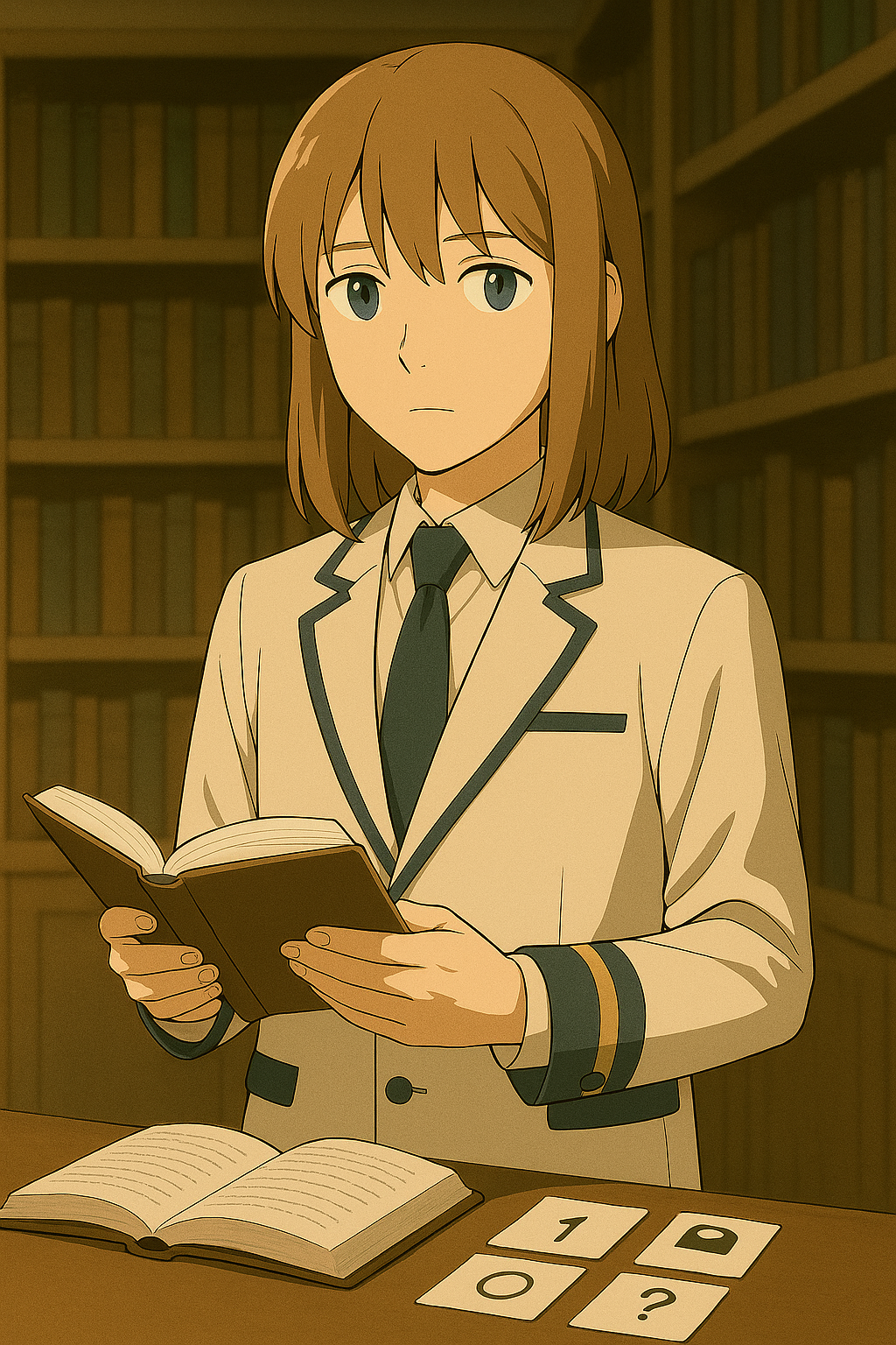 静かな図書室で本を手に取り、落ち着いた表情で読むMaksim。毎日の小さな積み重ねを象徴する情景。