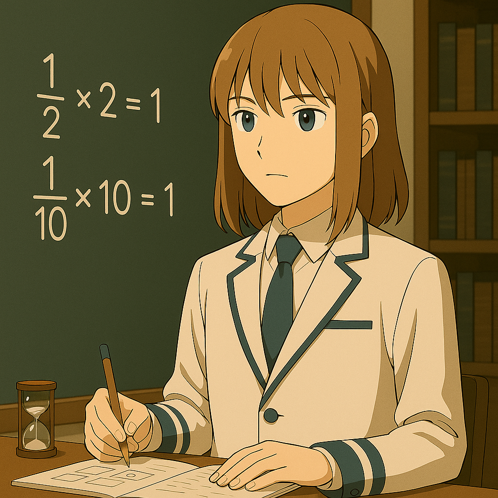 逆数の数式（1/2×2=1, 1/10×10=1）